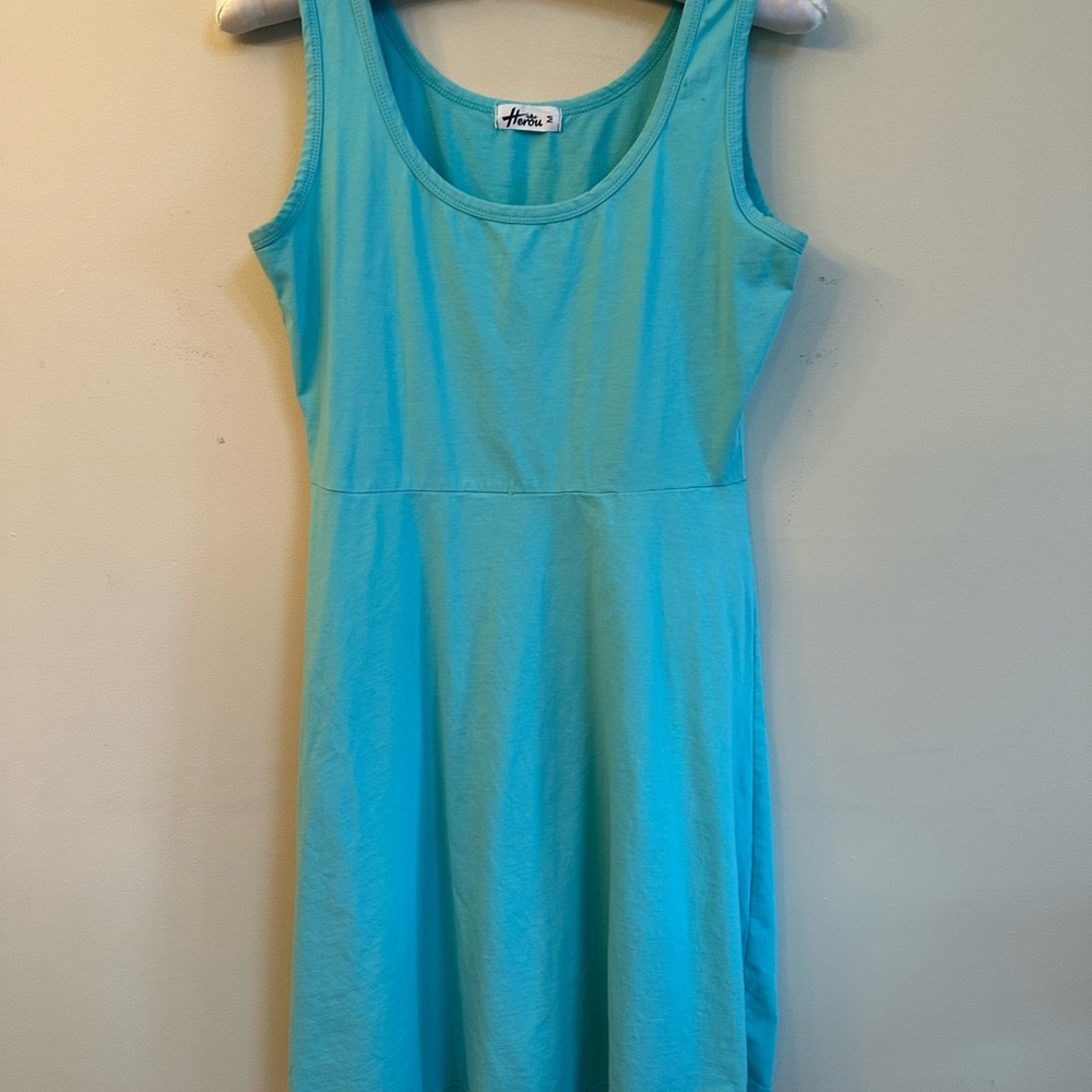 Herou Summer A‑Line Tank Dress – Turquoise Blue, Sleeveless, Lightweight – Size